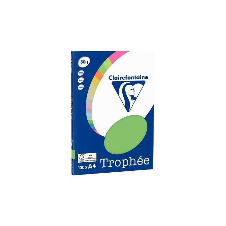 Pochette de 100 feuilles format A4 80g vert CLAIREFONTAINE 4115C TROPHEE CLAIREFONTAINE