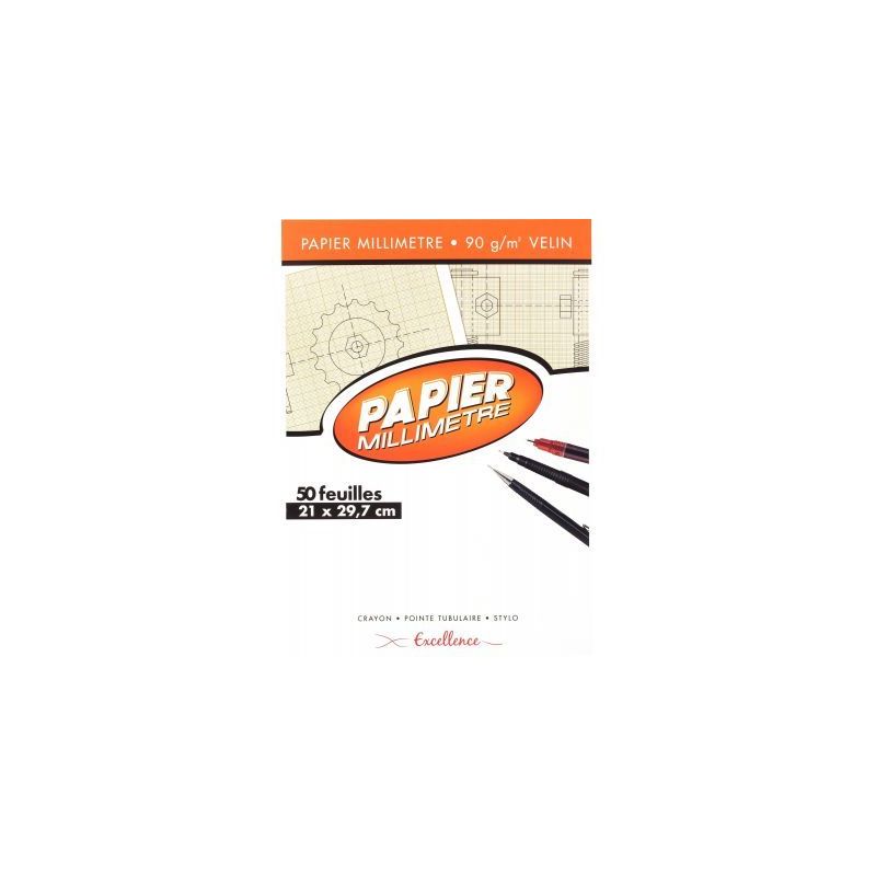 Achetez Bloc de 50 feuilles de papier millimétré, 90 g format 21x29,7 cm Excellence 7763MAJUSC pas.. Achetez Bloc de 50 feuilles de papier millimétré, 90 g format 21x29,7 cm Excellence 7763MAJUSC pas..