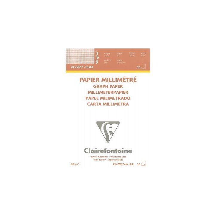 Bloc de 50 feuilles de papier millimétré velin format 21x29,7mm 97135C CLAIREFONTAINE