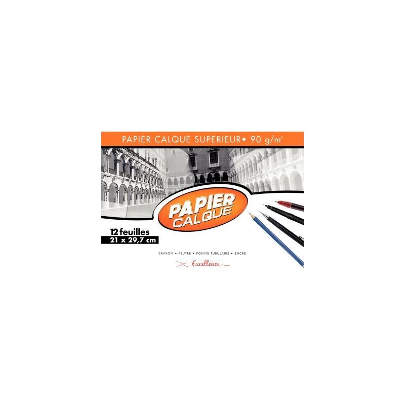 Achetez Pochette de 12 feuilles papier calque uni, 90 g 21x29,7 cm EXCELLENCE 43007MAJUSC pas cher s..