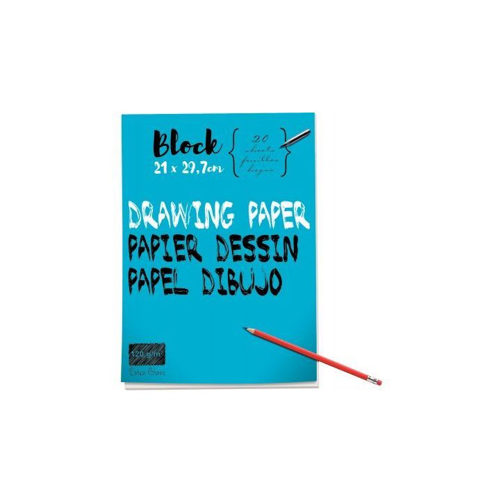 Bloc de 40 pages de papier dessin blanc 120 g format 21x29,7 cm 42490