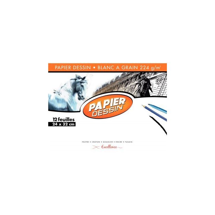 Pochette de 12 feuilles à  dessin 224g format 24x32 cm EXCELLENCE 43004MAJUSC