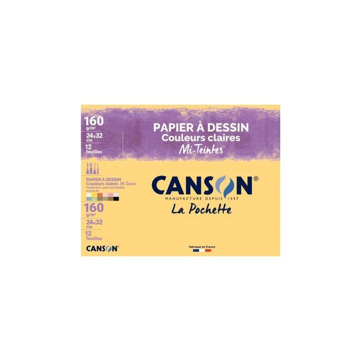 Pochette de 12 feuilles mi-teintes 160g 24x32cm couleurs claires C200002789 MI-TEINTE CANSON