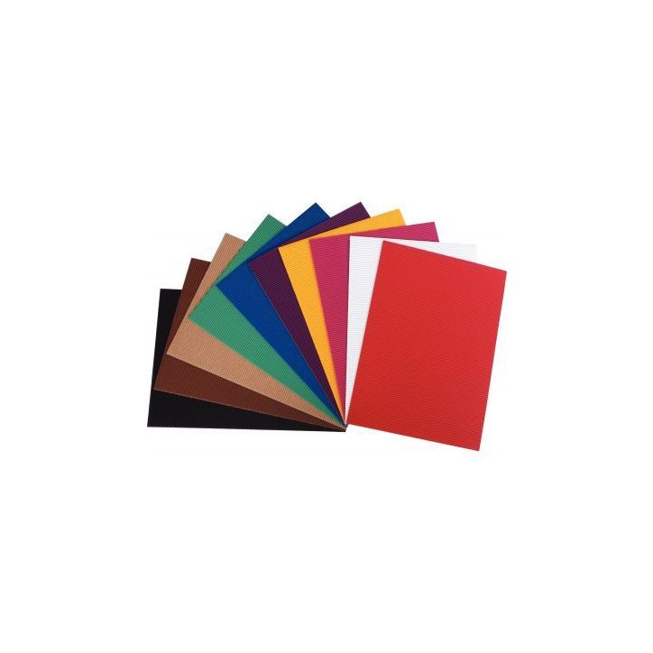 Paquet de 10 feuilles de carton ondulé coloris assortis format 25 x 35 cm 740409