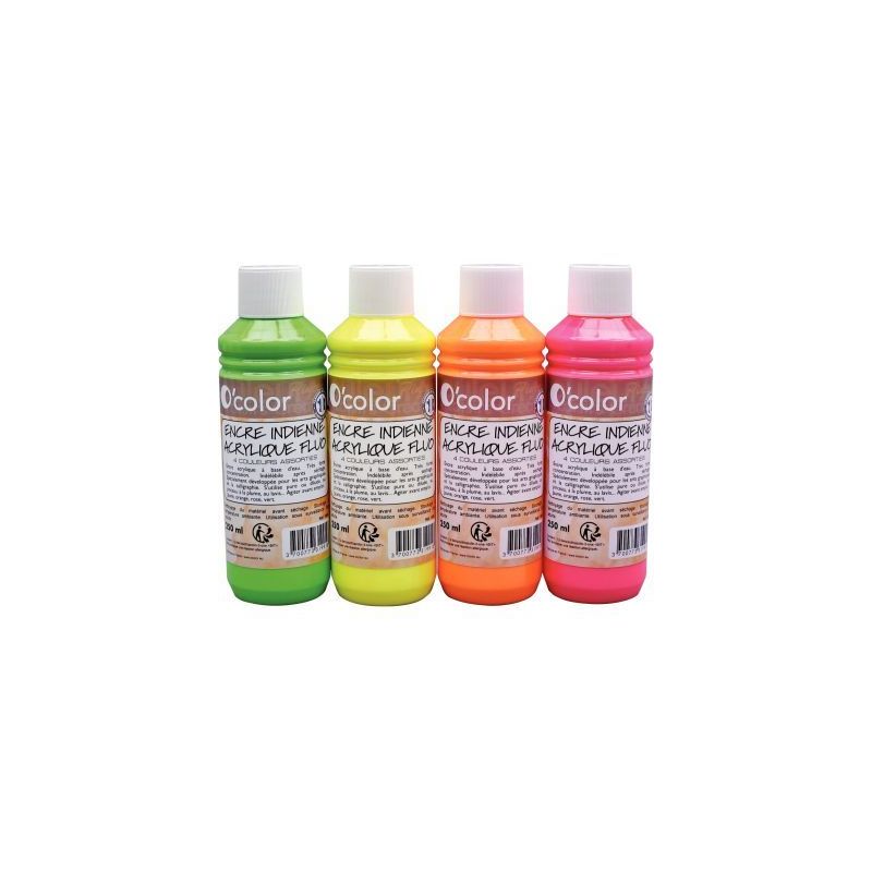 Achetez Lot de 4 flacons 250ml d'encres indiennes fluo 1991 O'COLOR pas cher sur Ma Rentrée Scolair.. Achetez Lot de 4 flacons 250ml d'encres indiennes fluo 1991 O'COLOR pas cher sur Ma Rentrée Scolair..