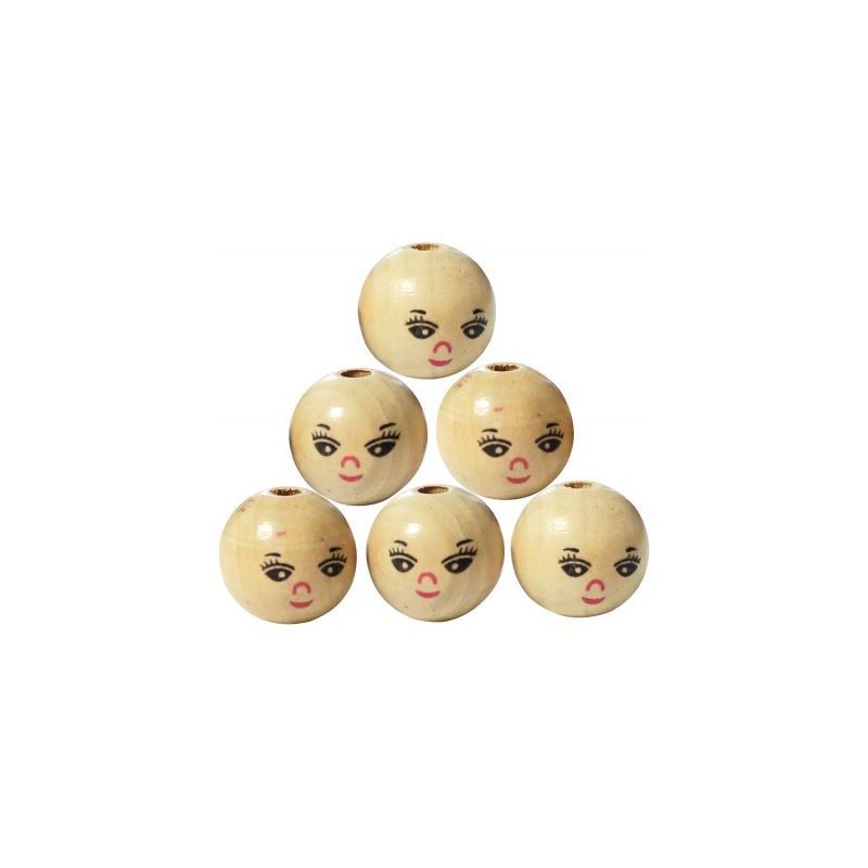 Achetez Sac de 30 perles en bois vernis forme visage diamètre 22 mm idéal pour réaliser des porte..