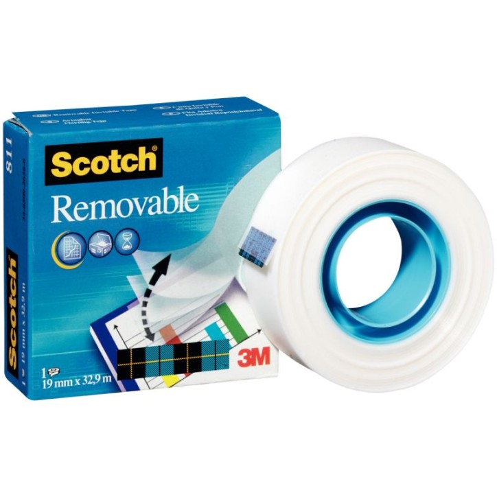 SCOTCH Ruban adhésif invisible repositionnable Magic 811 - 19 mm x 33 mètres, en boîte individuelle