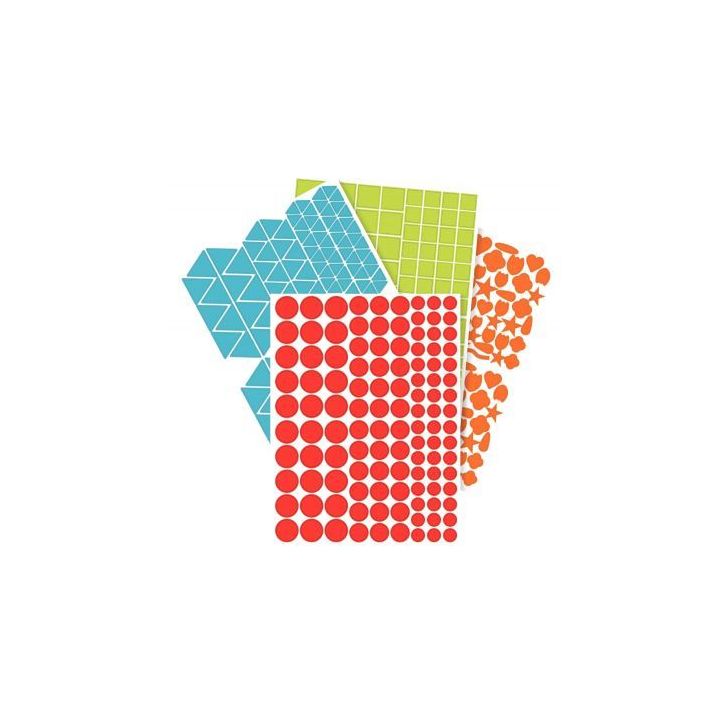 Pochette de 7920 gommettes géométriques adhésives repositionnables formes et couleurs assorties AE126O