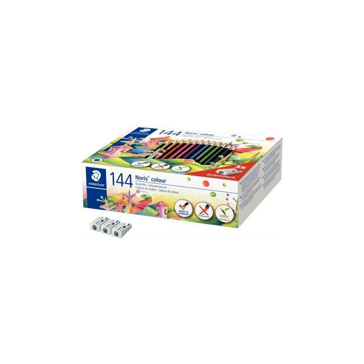 Recharge classpack 144 crayons de couleur Noris dont 12 crayons + 3 taille-crayons offerts 185 C144 NORIS STAE(...)