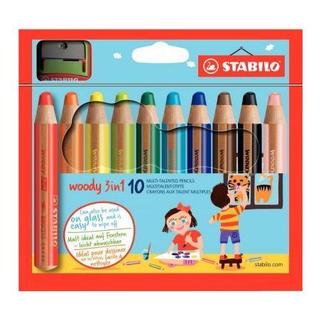 Achetez Etui de 10 crayons de couleur aquarellable Woody + 1 taille-crayon 880/10-2 STABILO pas che..