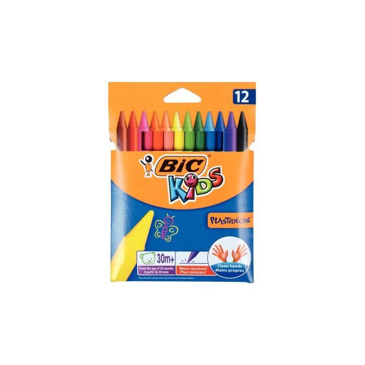 Pochette de 12 crayons Plastidécor forme ronde couleurs assorties 9457645 PLASTICOLO BIC