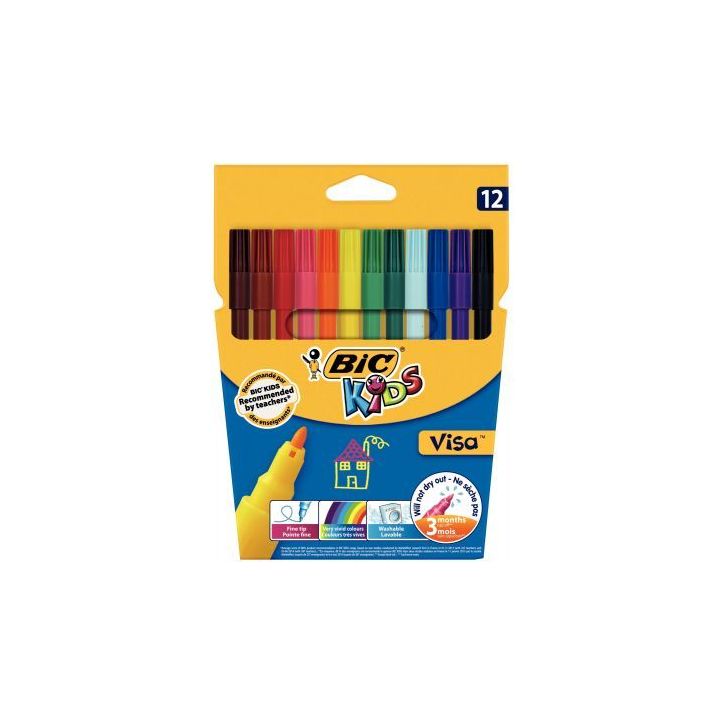 Pochette de 12 feutres Visa 880 pointe fine couleurs assorties 8886956 VISA BIC