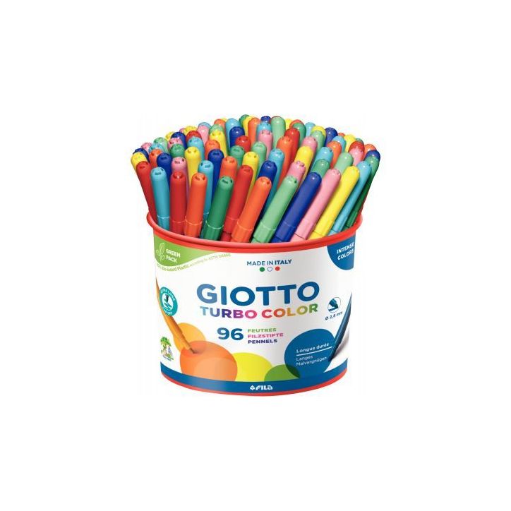 Pot de 96 feutres pointe moyenne 12 couleurs assorties F523000 GIOTTO