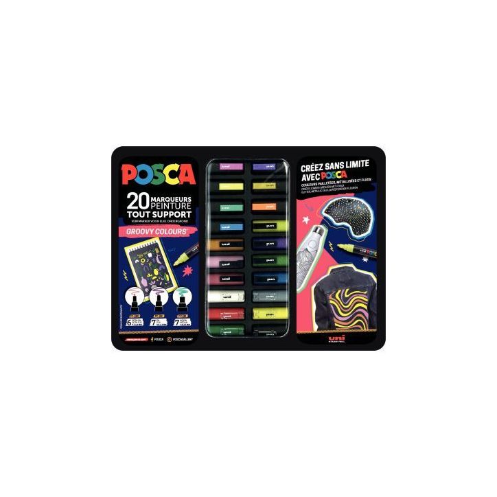 Mallette de 20 posca Groovy Colors MPOSCAMETAL/20016 POSCA UNIBALL