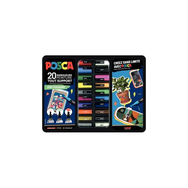 Mallette de 20 Posca Pop Colors MPOSCAMETAL/20015 POSCA UNIBALL