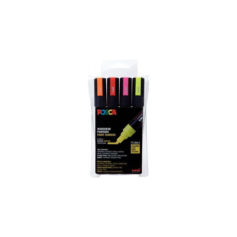 Achetez Set de 4 marqueurs pointe moyenne conique 1,8-2,5 mm fluo assortis PC5M/4A ASS10 POSCA UNIBA..