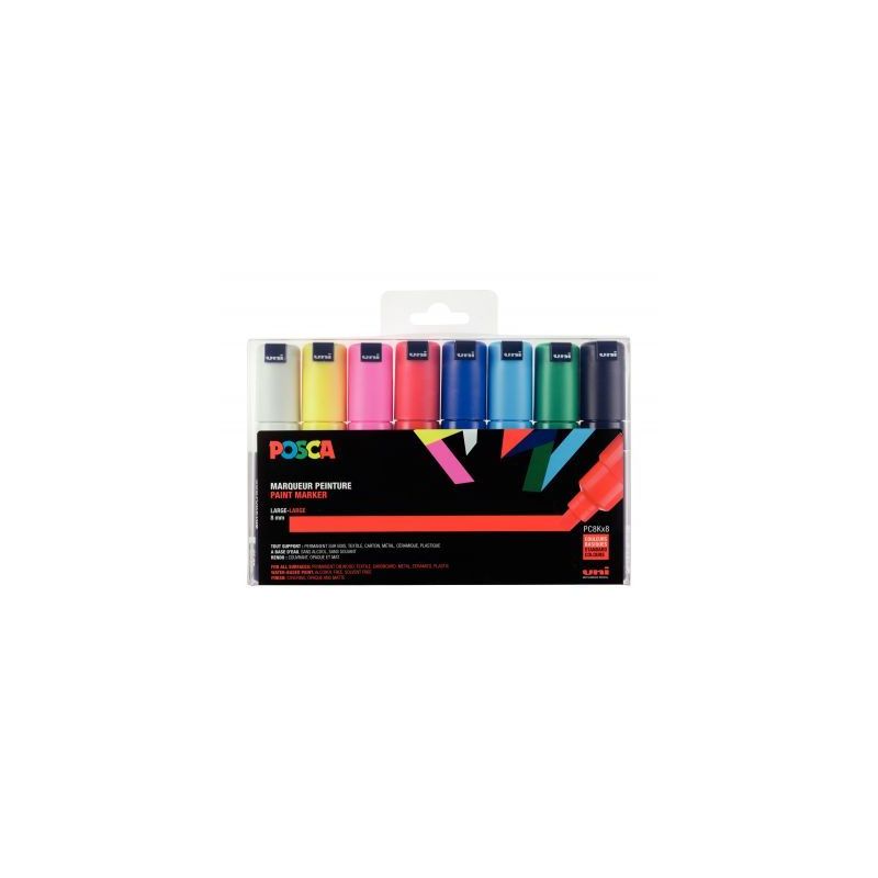 Achetez Pochette de 8 marqueurs pointe large biseautée 8 mm couleurs assorties PC8K/8 POSCA UNIBALL.. Achetez Pochette de 8 marqueurs pointe large biseautée 8 mm couleurs assorties PC8K/8 POSCA UNIBALL..