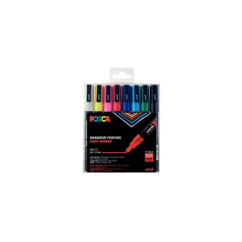 Achetez Pochette de 8 marqueurs pointe fine conique 1,5 mm couleurs assorties PC3M/8 POSCA UNIBALL p..