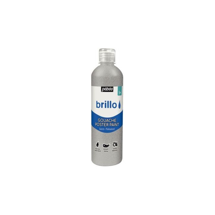 Flacon 500 ml de gouache brillante BRILLO argent 384514 BRILLO PEBEO