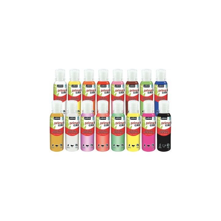 Carton de 16 flacons 150ml de gouache PRIMACOLOR, couleurs assorties 075593 PRIMA COLO PEBEO