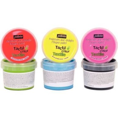Achetez Lot de 6 pots 100ml de peinture aux doigts pour textile, assortiment 1 634110 TACTIL COL PEB..