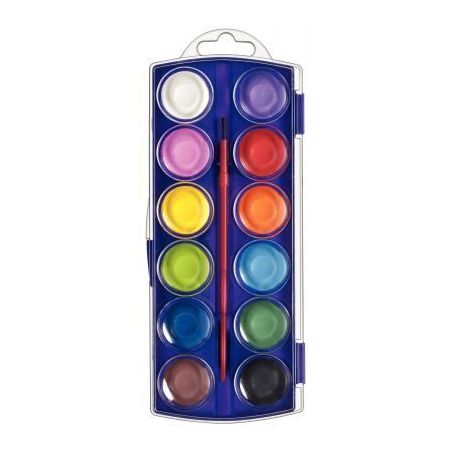 Achetez Boîte de 12 pastilles de gouache 30 mm couleurs assorties + 1 pinceau APN450092 JPC pas che..