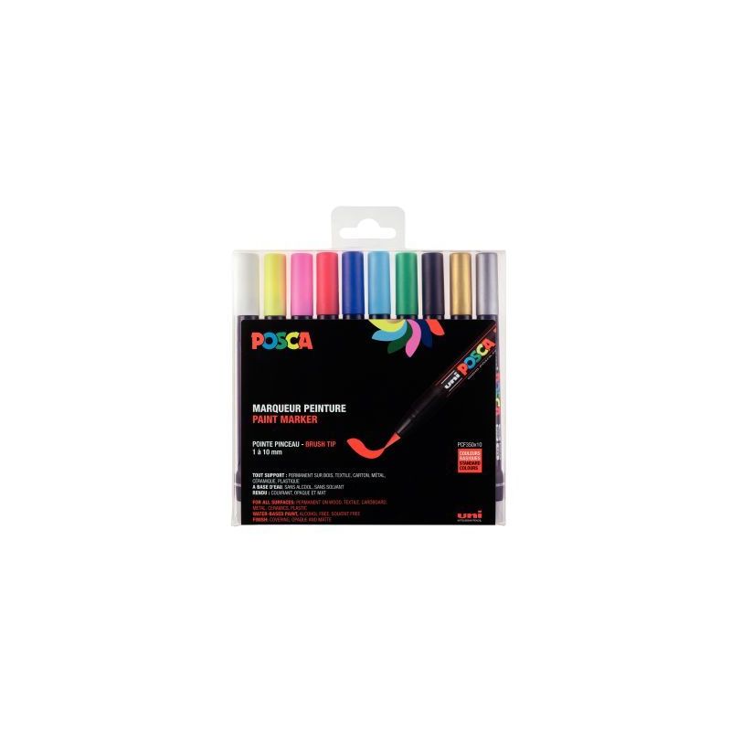 Achetez Boite de 10 Posca Brush assortis PCF350/10 POSCA UNIBALL pas cher sur Ma Rentrée Scolaire