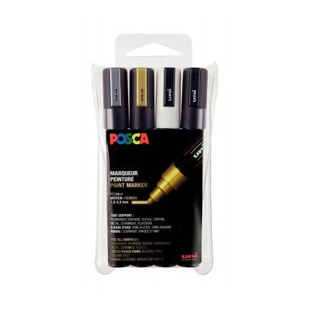 Achetez Set de 4 marqueurs pointe moyenne conique 1,8-2,5 mm assortis PC5M/4A ASS09 POSCA UNIBALL pa..