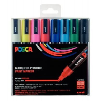 Achetez Pochette de 8 marqueurs pointe moyenne conique 2,5 mm couleurs assorties PC5M/8 POSCA UNIBAL..