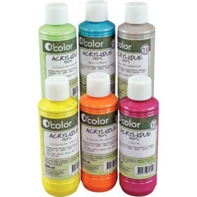 Achetez Lot de 6 flacons 250 ml de peinture acrylique O'COLOR, couleurs nacrées 1731 O'COLOR pas ch..