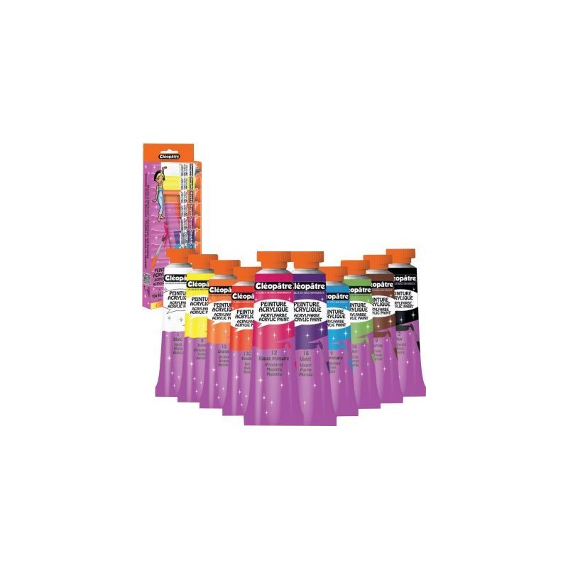 Achetez Boite de 10 tubes de peinture Acrylique 10ML coloris assortis BL10PAM10 CLEOPATRE pas cher s.. Achetez Boite de 10 tubes de peinture Acrylique 10ML coloris assortis BL10PAM10 CLEOPATRE pas cher s..