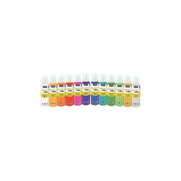 Carton de 12 flacons 150 ml de peinture ACRYLCOLOR couleurs pailletées assorties 364194 ACRYLCOLOR PEBEO
