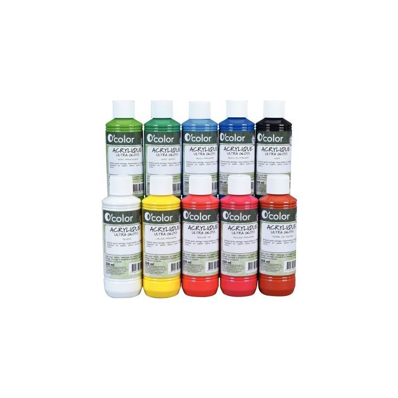 Achetez Lot de 10 flacons 250 ml de peinture acrylique O'COLOR, couleurs assorties 1582 O'COLOR pas ..