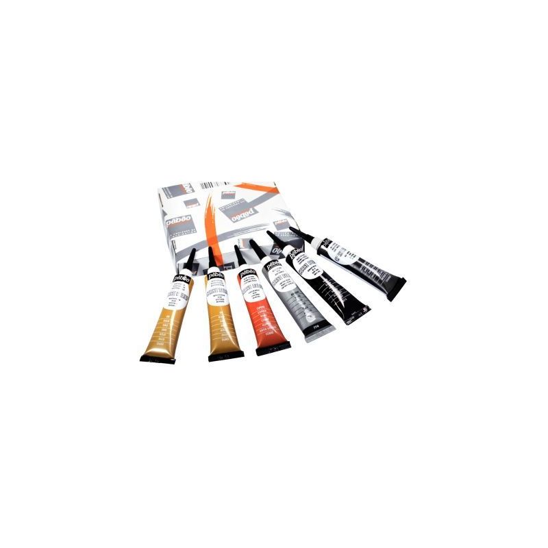 Achetez Boîte de 6 tubes à canule cerne relief 20 ml.  assortis : 2 or, noir, argent, cuivre, imit..