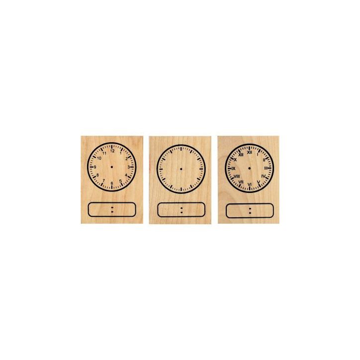 Lot de 3 tampons horloge en bois L740210