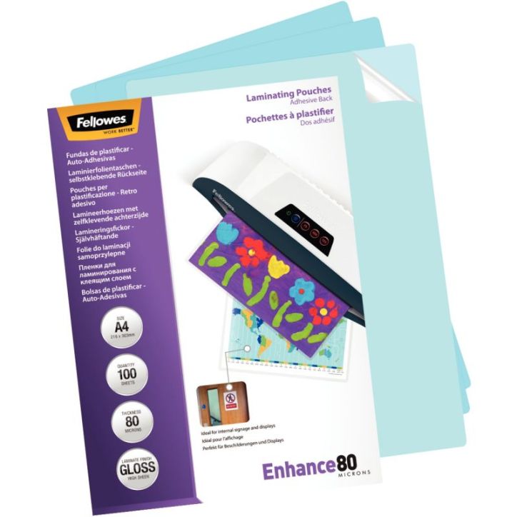 FELLOWES Pack de 100 pochettes A4 dos adhésif 80 microns 5302202