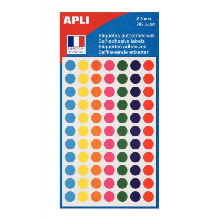 AGIPA Sachet de 385 pastilles rondes de couleur assortis diamètre 8mm