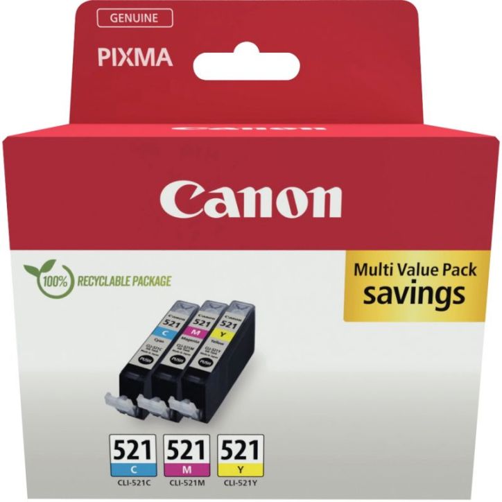 Lot de 3 cartouches à la marque Canon CLI-521 cyan magenta et jaune 521 CASPI2934B007BU CANON