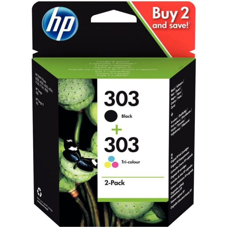 Lot de 2 cartouches encre à la marque HP 3YM92AE noir et couleurs 303 HPSPI3YM92AE HP