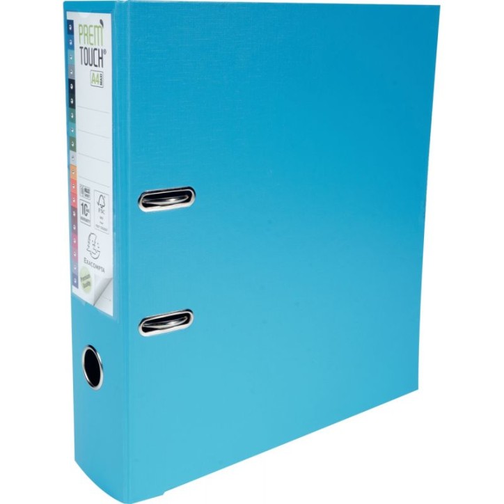 Classeur à  levier en plastique PREM'TOUCH format A4 maxi dos 5 cm bleu clair 53102E EXACOMPTA