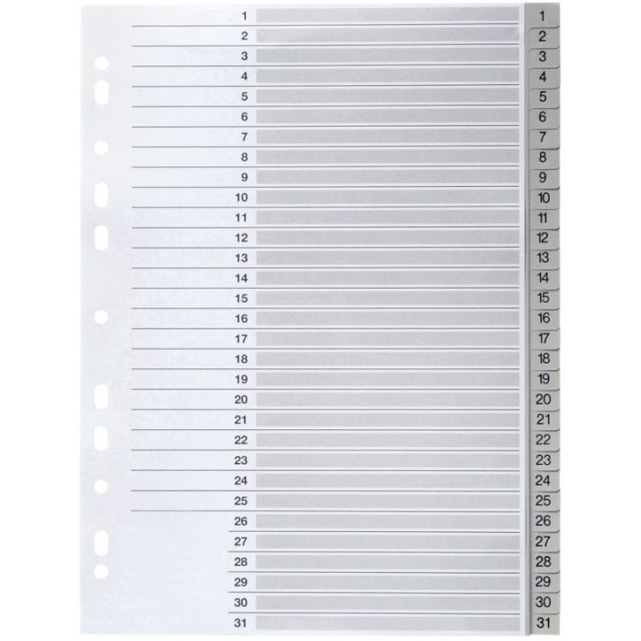 PERGAMY Jeu 31 intercalaires numériques 1-31 polypropylène format A4. Coloris Blanc