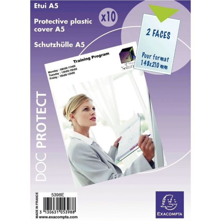 EXA SACHET DE 10 ETUIS DE PROTECTION A5 PVC 5398E