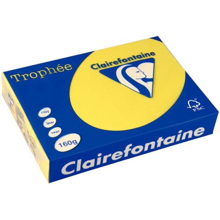 CLAIREFONTAINE Ramette de 250 feuilles papier couleur TROPHEE 160 grammes format A4 Jaune soleil 1029