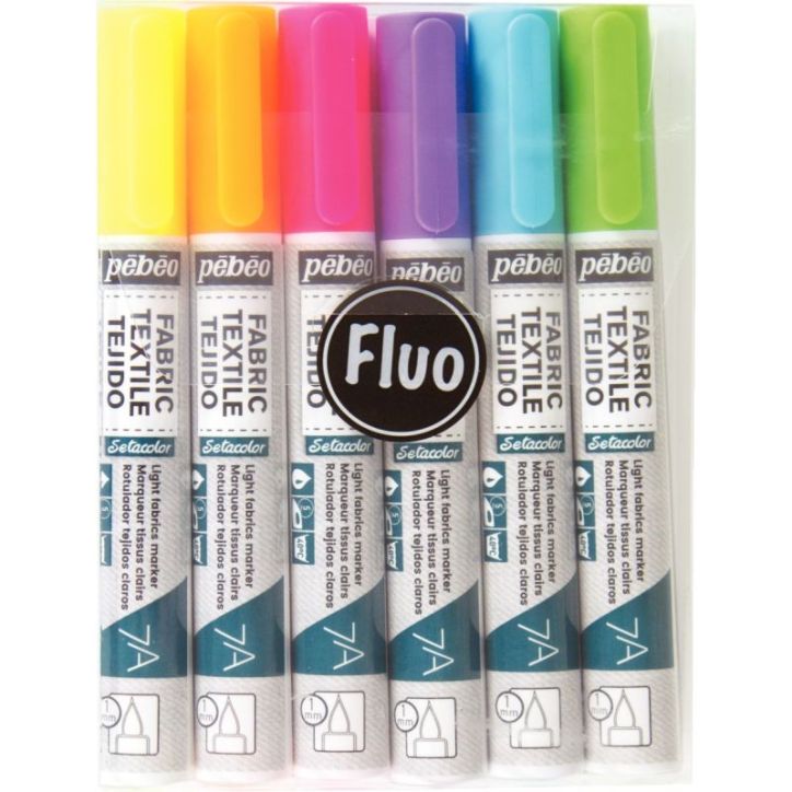 Pochette de 6 feutres pour tissus, couleurs fluorescentes assorties 803502 PEBEO