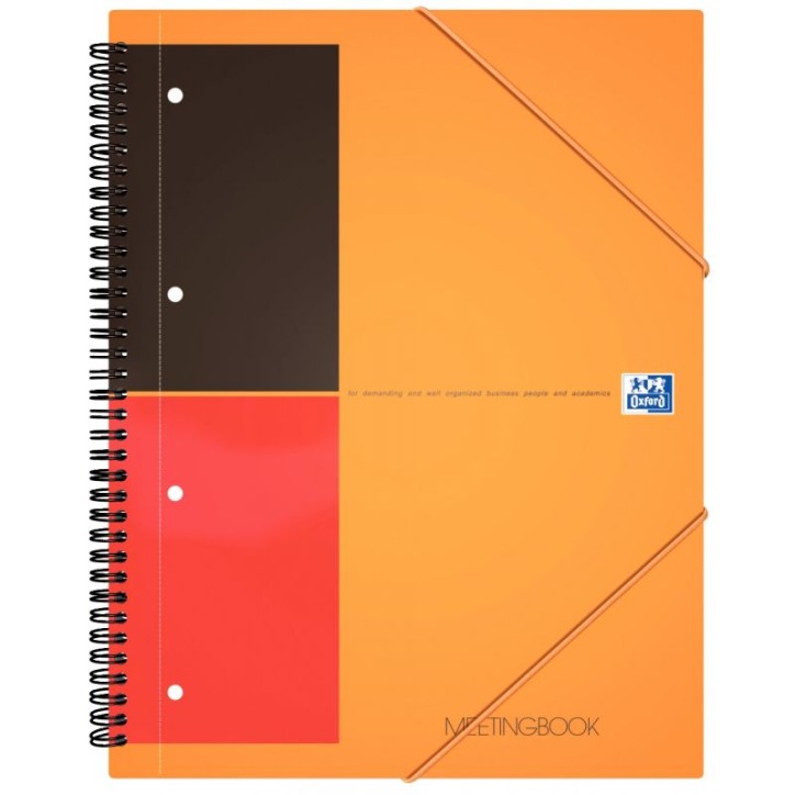 OXFORD Cahier MEETINGBOOK spirales 160 pages perforées 80g ligné 6mm 21x31,8cm Couverture polypro Orange