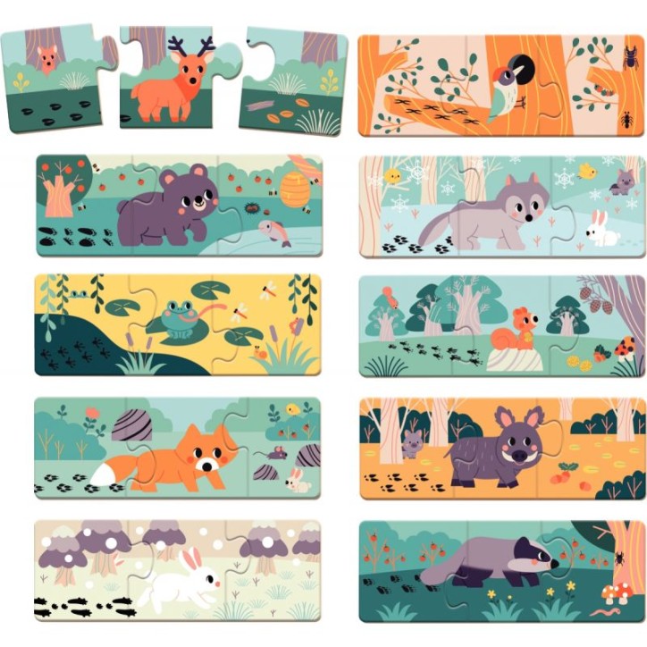 Boite de 10 puzzles trio, les empreintes J08649 JANOD