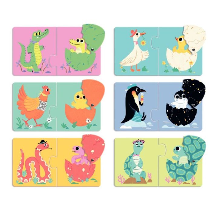 Boite de 6 puzzles duo, les oeufs rigolos DJ08193 DJECO