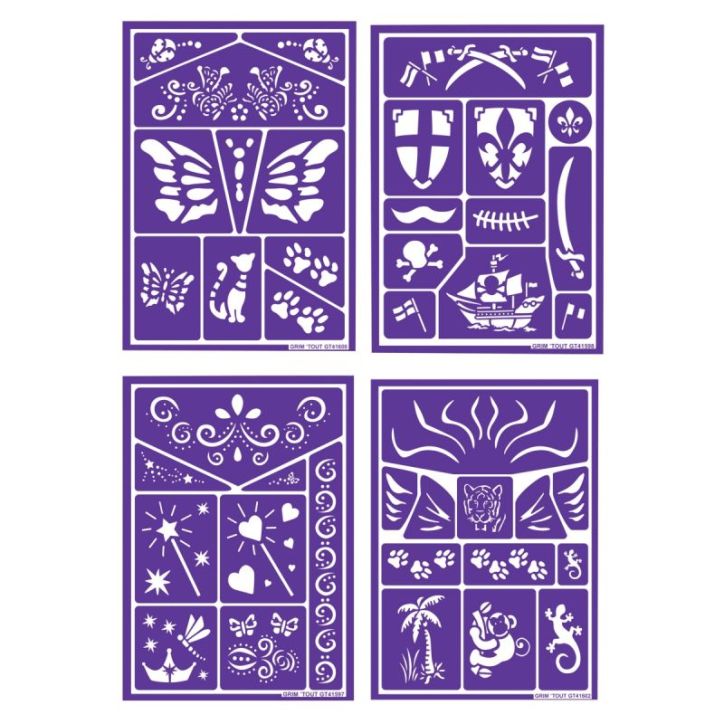 Lot de 4 planches de pochoirs de maquillage assorties GT41689