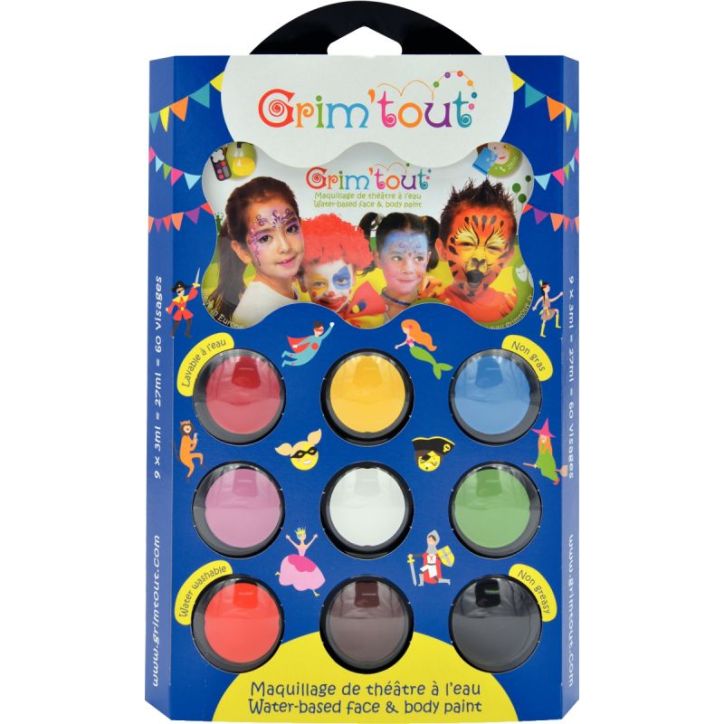 Palette de maquillage à  l'eau GRIM'TOUT Carnaval 9 couleurs assortis GT41210
