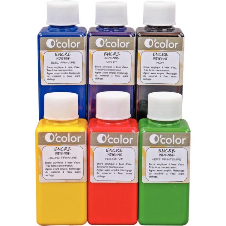 Lot de 6 flacons 100ml d'encres indiennes 1246 O'COLOR O'COLOR